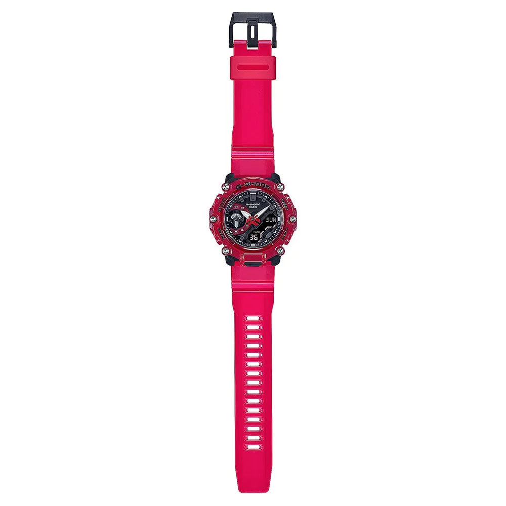 Casio Men's Black Dial Red Resin Band G-Shock Sound Waves Skeleton Series Digital Japanese Quartz Watch - GA2200SKL-4A