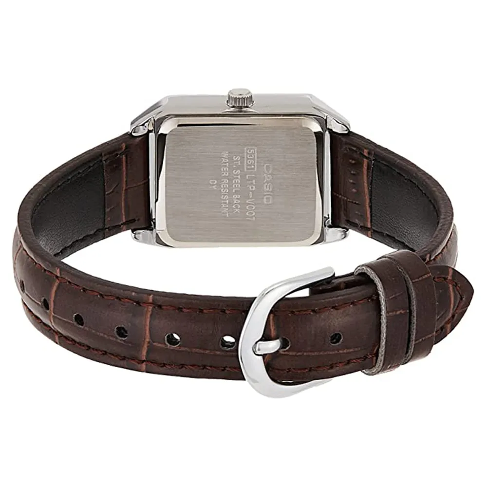 Casio Women's White Dial Brown Leather Band Japanese Quartz Watch - LTP-V007L-7B2UDF