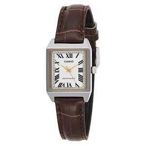 Casio Women's White Dial Brown Leather Band Japanese Quartz Watch - LTP-V007L-7B2UDF