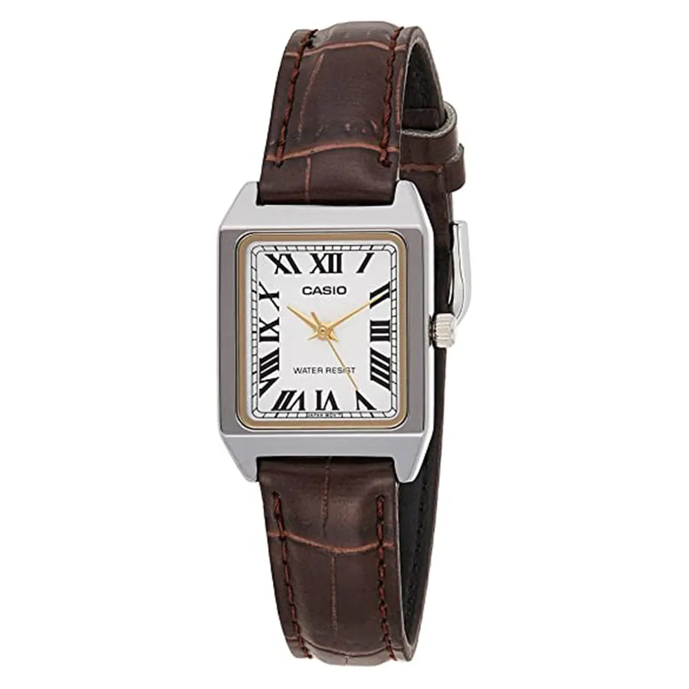 Casio Women's White Dial Brown Leather Band Japanese Quartz Watch - LTP-V007L-7B2UDF