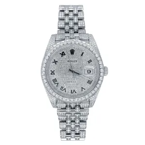 Certified Pre-Owned Rolex Diamond Accent Oyster Perpetual Datejust II with 41X41 MM Pave Diamond Round Dial Stainless Steel Jubilee. 126300