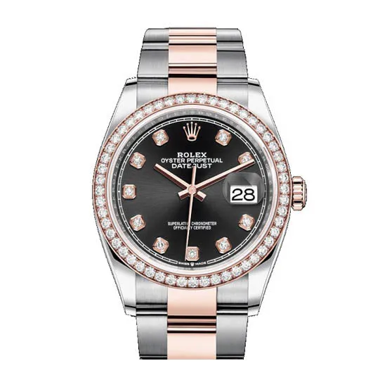 Certified Pre-Owned Rolex Diamond Accent Oyster Perpetual Datejust with 36X36 MM Black Round Dial Steel & 18K Everose Gold Oyster. 116201.2