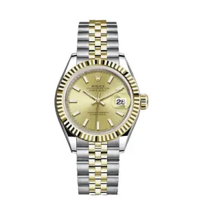 Certified Pre-Owned Rolex Oyster Perpetual Lady-Datejust with 26X26 MM Champagne Round Dial Steel & 18K Yellow Gold Jubilee. 69173.1