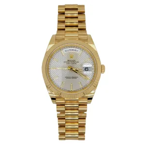 Certified Pre-Owned Rolex Presidential Day-Date Diamond Accent Oyster Perpetual with 40X40 MM Silvertone Round Dial 18KT Gold. 228238
