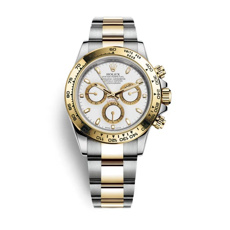 Certified Pre-Owned Rolex Two-Tone Steel & 18K Yellow Gold Oyster Perpetual Daytona Cosmograph with 40X40 MM White Round Dial. 116523