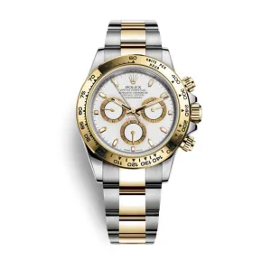 Certified Pre-Owned Rolex Two-Tone Steel & 18K Yellow Gold Oyster Perpetual Daytona Cosmograph with 40X40 MM White Round Dial. 116523