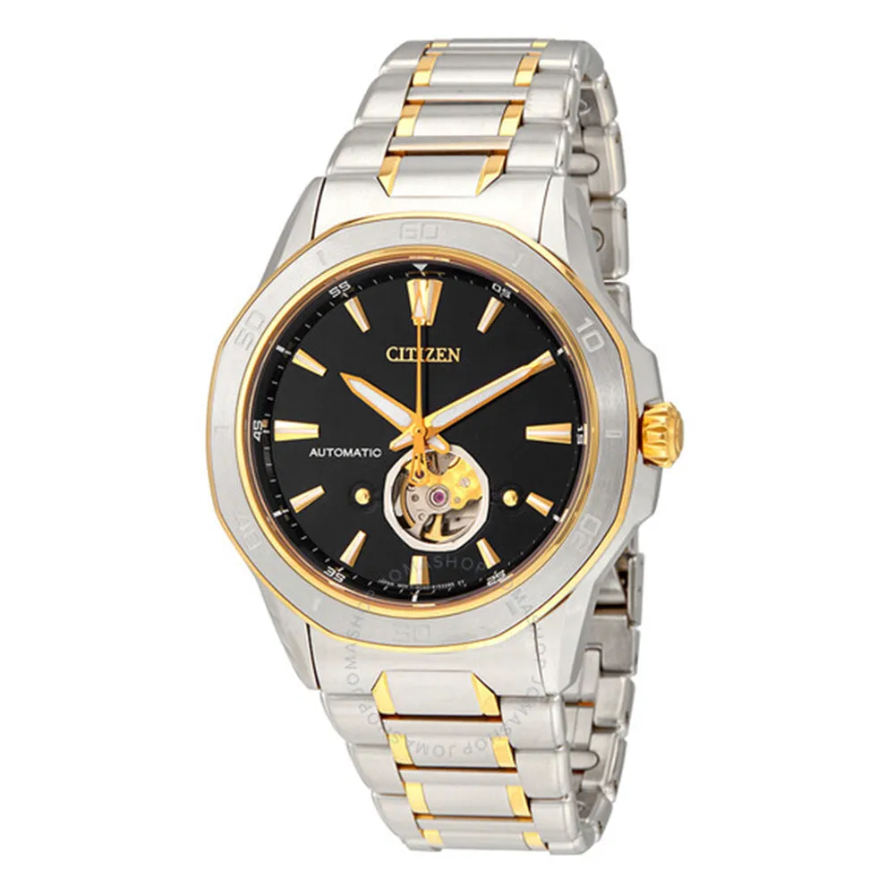 Citizen Signature Mens Two-Tone Stainless Steel Bracelet Band Black Quartz Dial Watch - NB4014-56E
