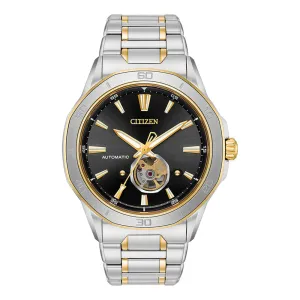 Citizen Signature Mens Two-Tone Stainless Steel Bracelet Band Black Quartz Dial Watch - NB4014-56E