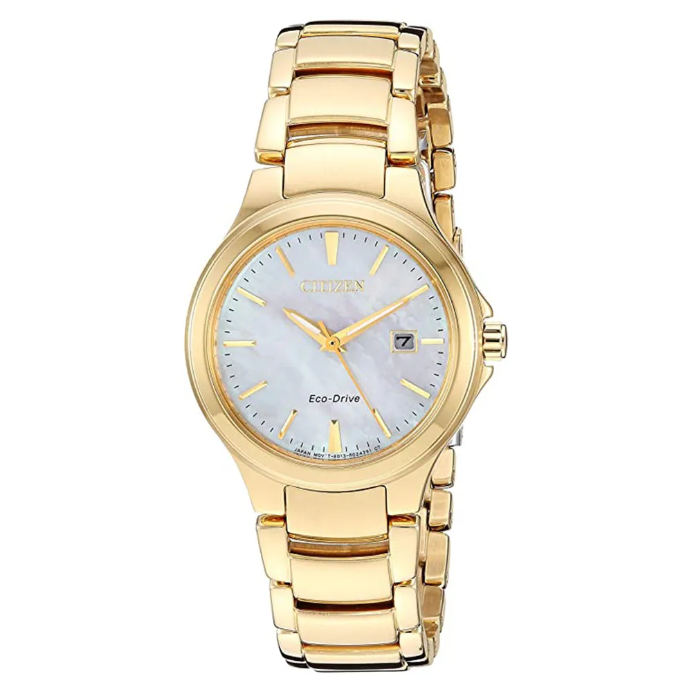 Citizen Womens Chandler Mother of Pearl Dial Gold Band Stainless Steel Watch - EW2522-51D