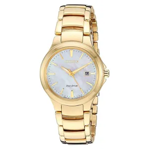 Citizen Womens Chandler Mother of Pearl Dial Gold Band Stainless Steel Watch - EW2522-51D