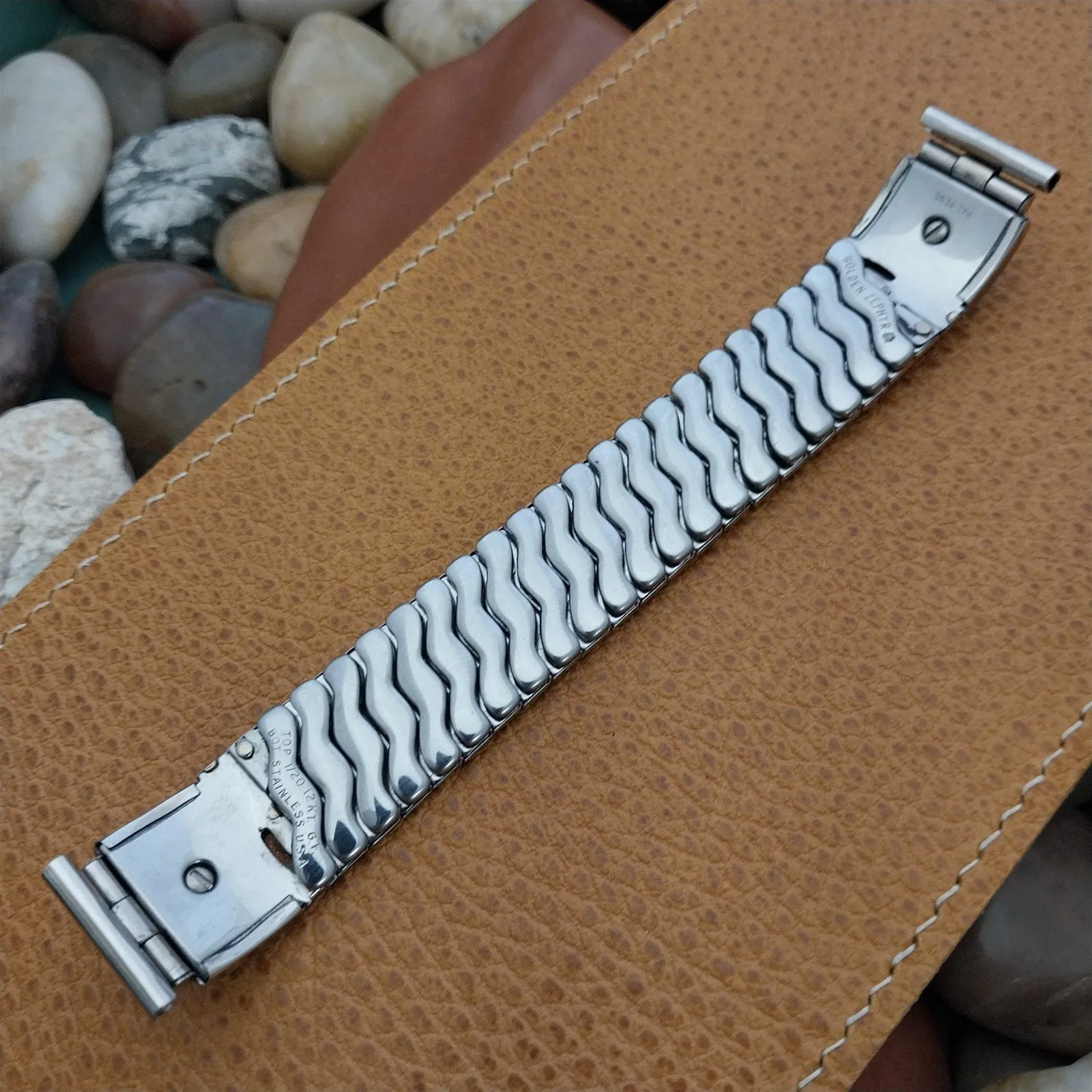 Classic 1950s Masonic White Gold Filled & Glass Golden Zephyr Vintage Watch Band