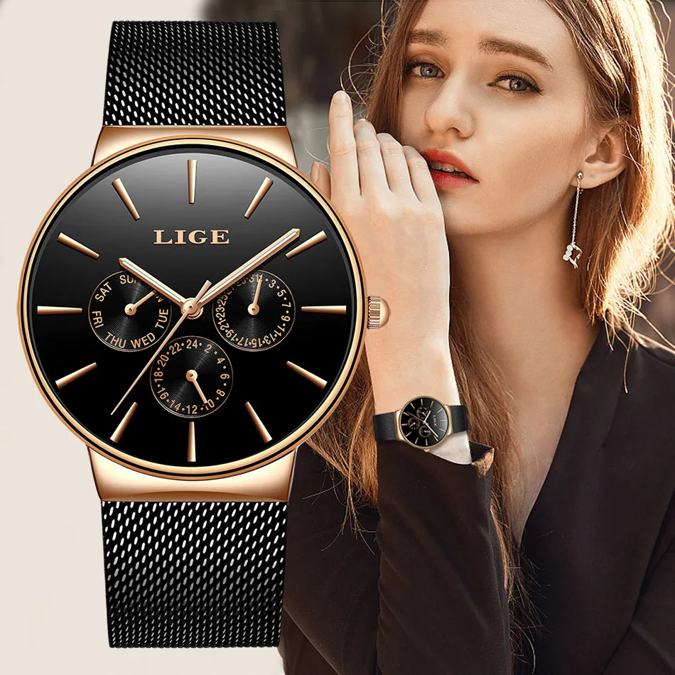Classic Women Rose Gold Top Brand Luxury Laides Dress Business Fashion Casual Waterproof Watches