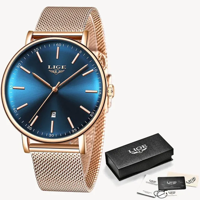 Classic Women Rose Gold Top Brand Luxury Laides Dress Business Fashion Casual Waterproof Watches