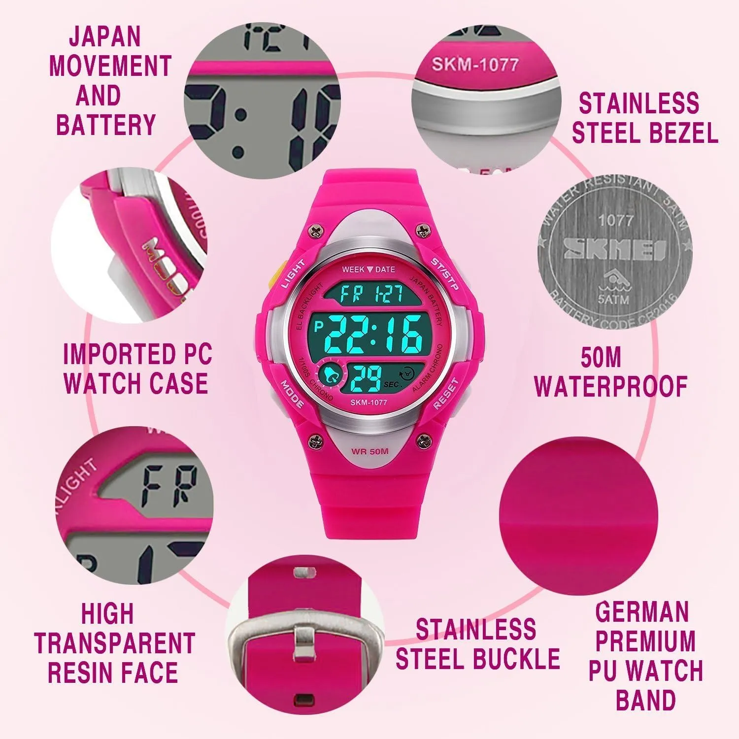 cofuo Boys Girls Sport Digital Watch, Kids Outdoor Waterproof Electronic Watches with LED Alarm Stopwatch