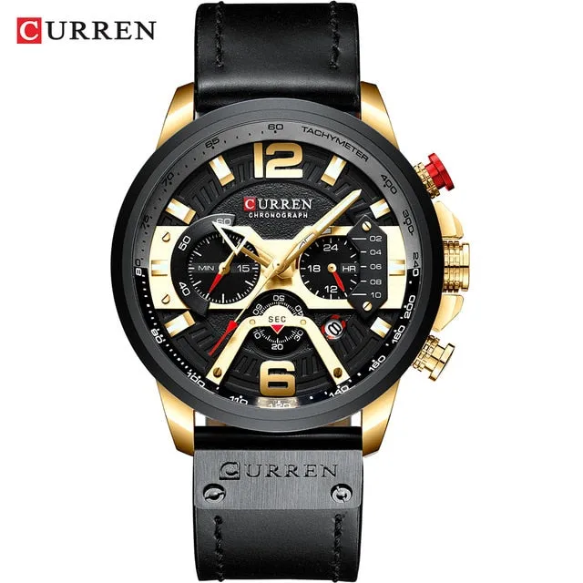 CURREN Chic Fashionable Sport Watch for Men Blue Top Brand Luxury Military Leather Chronograph WristWatch
