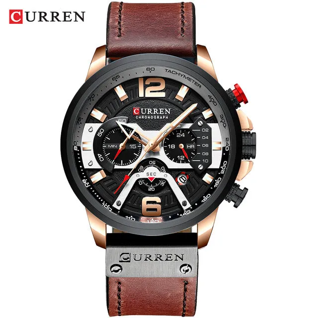 CURREN Chic Fashionable Sport Watch for Men Blue Top Brand Luxury Military Leather Chronograph WristWatch