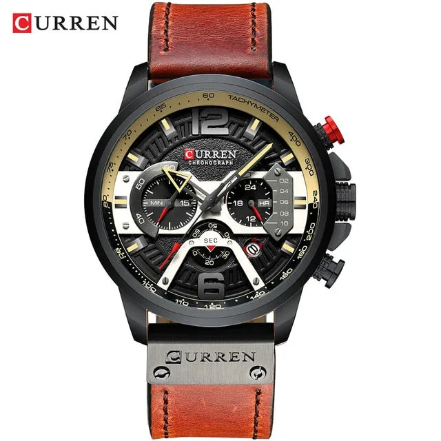 CURREN Chic Fashionable Sport Watch for Men Blue Top Brand Luxury Military Leather Chronograph WristWatch