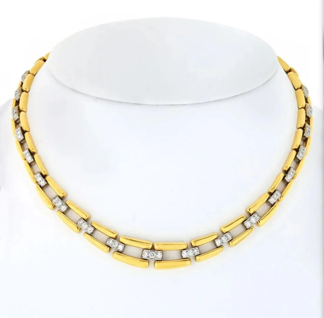 David Webb 18K Gold Diamond and Platinum Open Link Collar Chain Necklace ASC5598