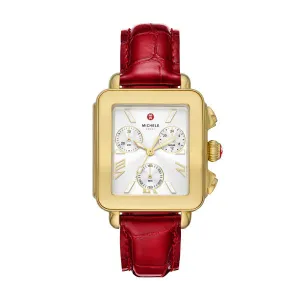 Deco Sport 18K Gold-Plated Ruby Red Leather Watch, 36mm