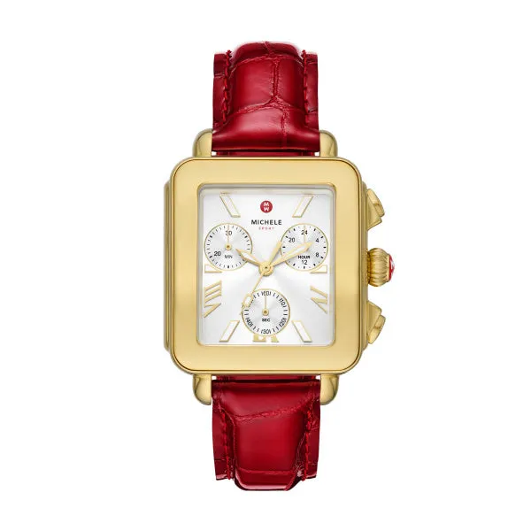 Deco Sport 18K Gold-Plated Ruby Red Leather Watch, 36mm