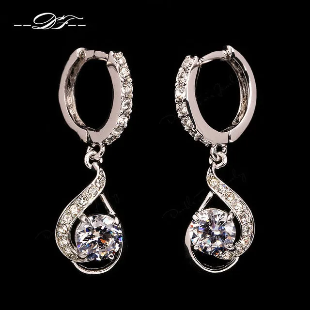 Double Fair Brand Elegant Cubic Zirconia Drop/Dangle Earrings Rose Gold Color Crystal Fashion Retro Jewelry For Women DFE685