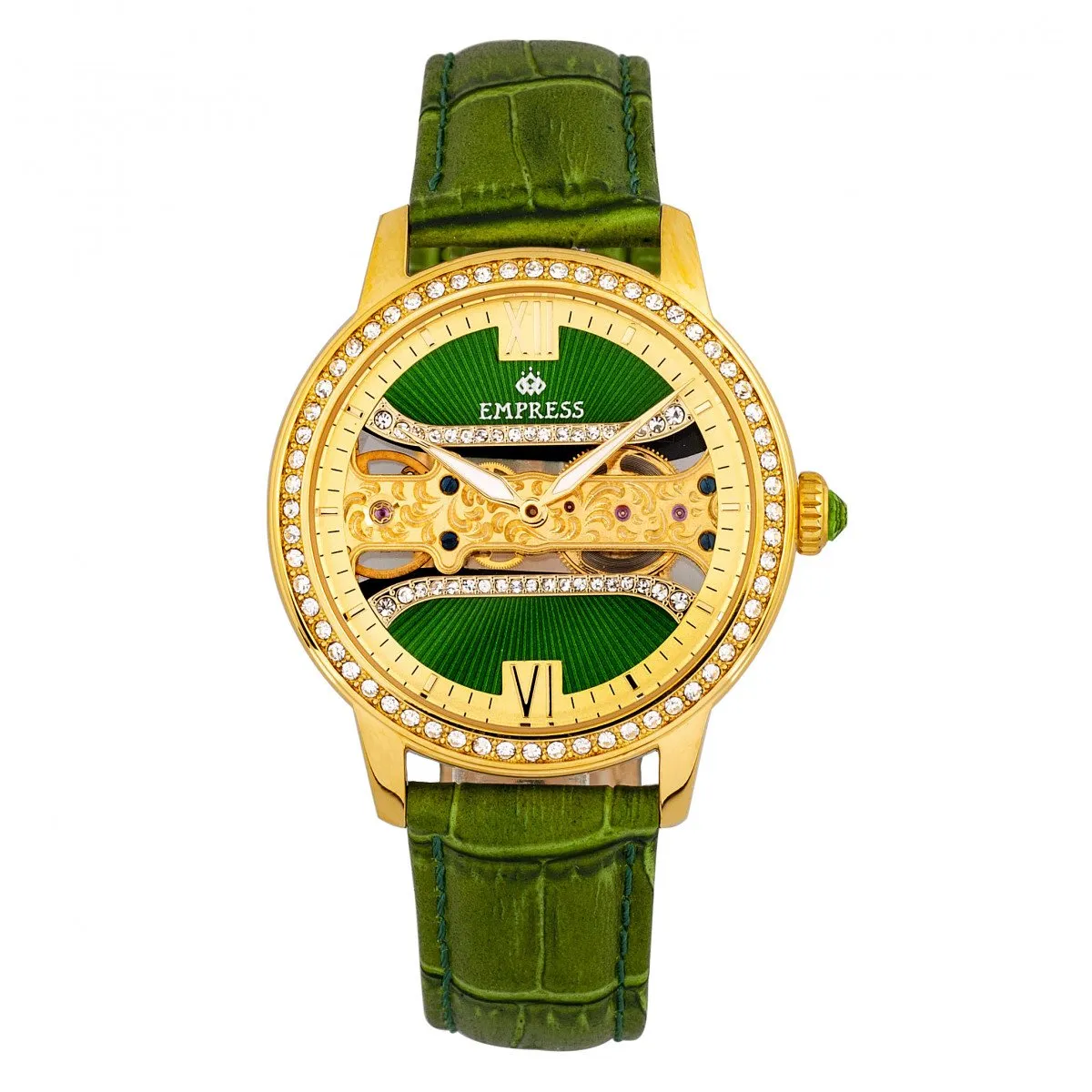 Empress Rania Mechanical Semi-Skeleton Leather-Band Watch