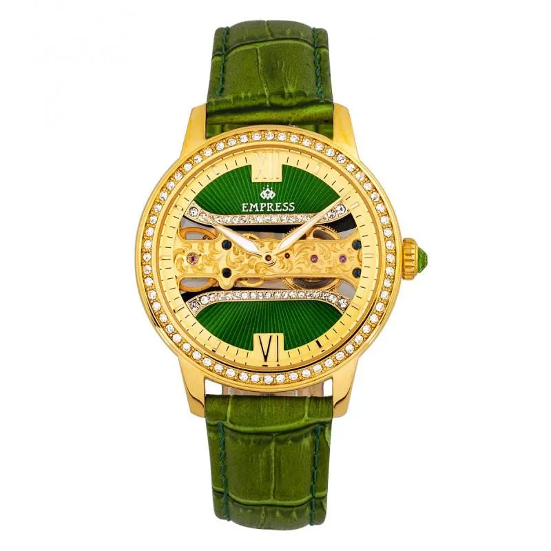 Empress Rania Mechanical Semi-Skeleton Leather-Band Watch