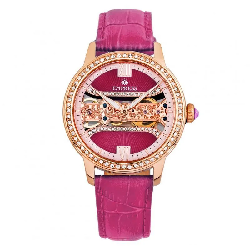 Empress Rania Mechanical Semi-Skeleton Leather-Band Watch