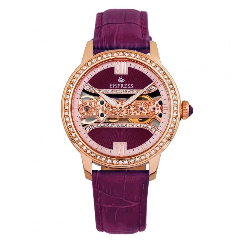 Empress Rania Mechanical Semi-Skeleton Leather-Band Watch
