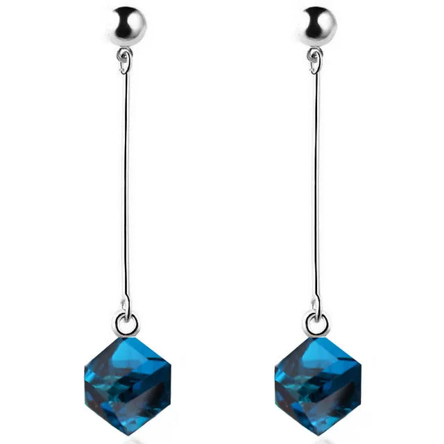 Fashion fine jewelry charm earrings with stones multicolor simple long drop cube crystal red jewelry dangle earrings Brincos