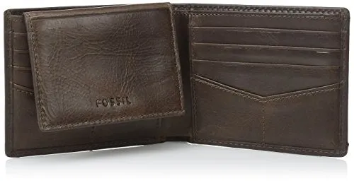 Fossil Men's Derrick Leather RFID-Blocking Bifold Passcase with Removable Card Case Wallet, Dark Brown, (Model: ML3771201)