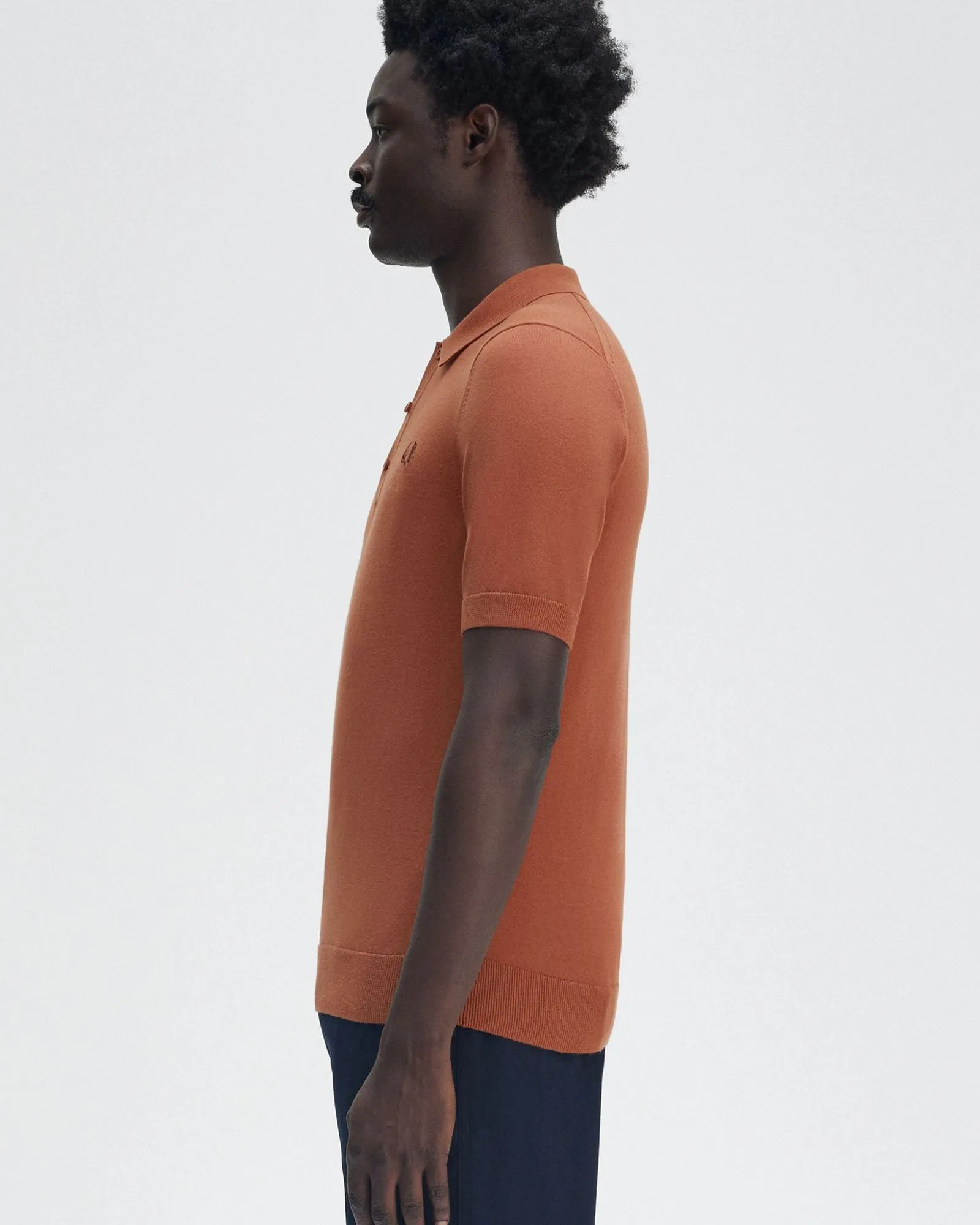 Fred Perry Cotton Knitted Polo Shirt - Cinnamon