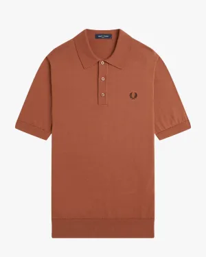 Fred Perry Cotton Knitted Polo Shirt - Cinnamon