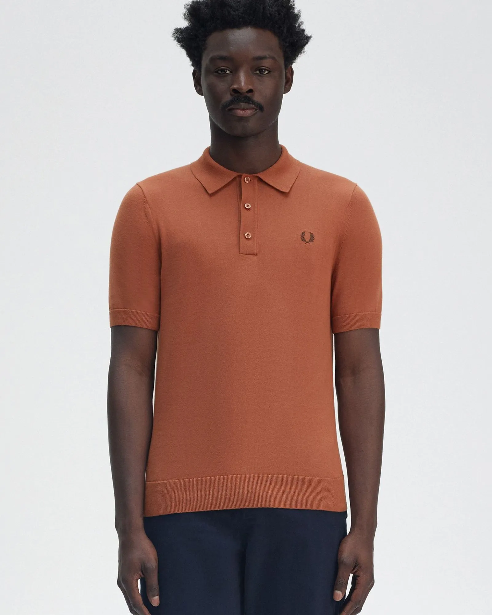 Fred Perry Cotton Knitted Polo Shirt - Cinnamon