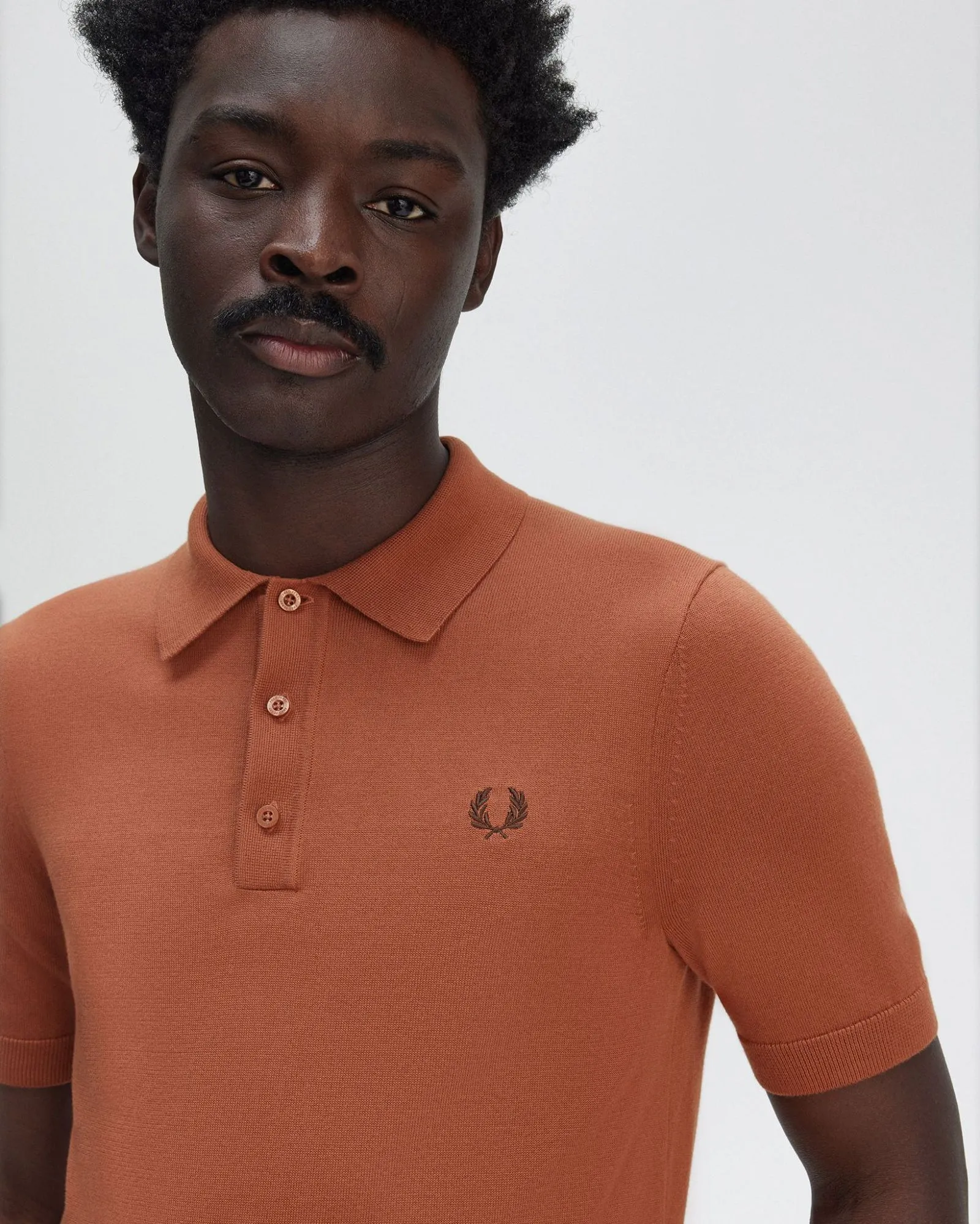 Fred Perry Cotton Knitted Polo Shirt - Cinnamon