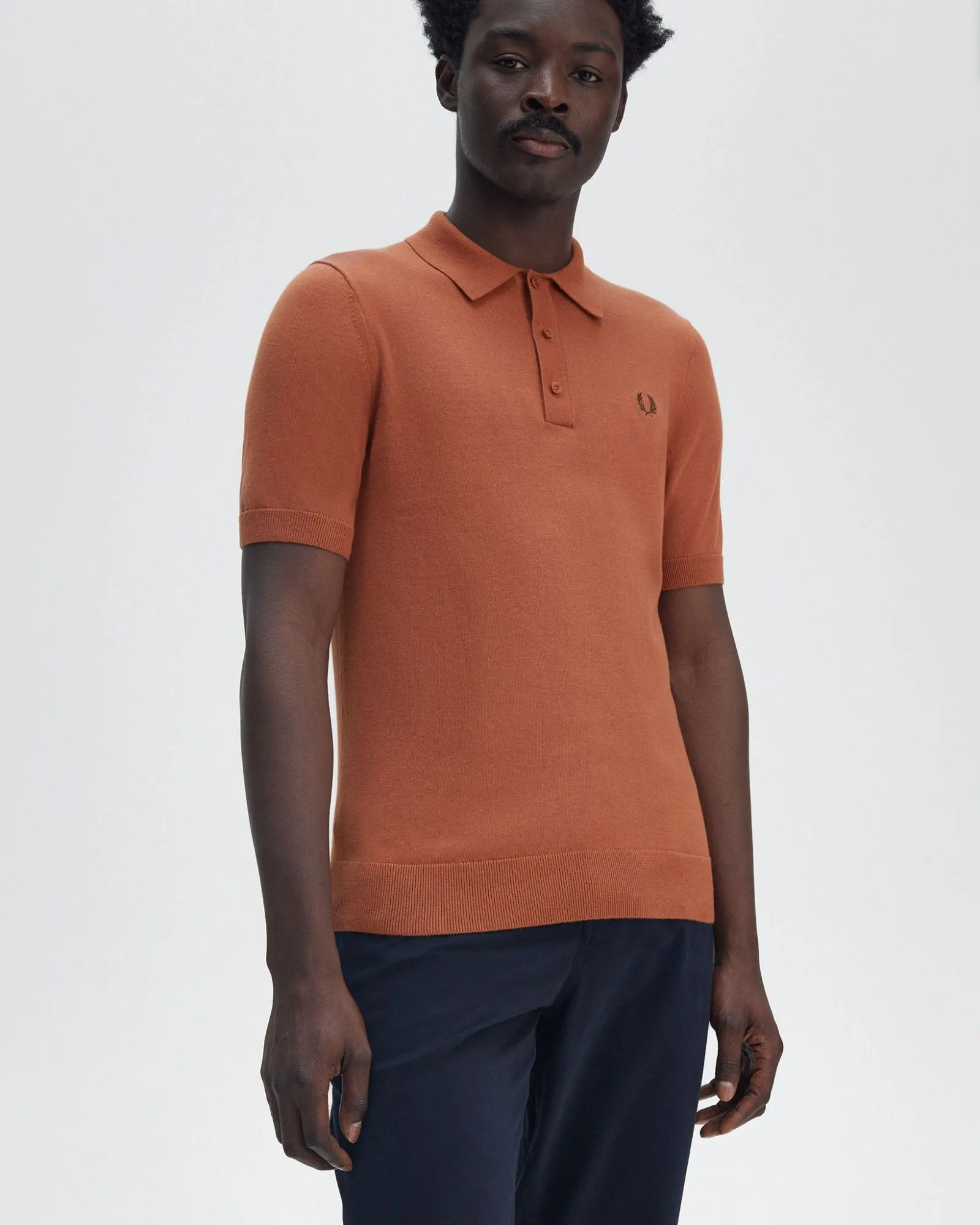 Fred Perry Cotton Knitted Polo Shirt - Cinnamon