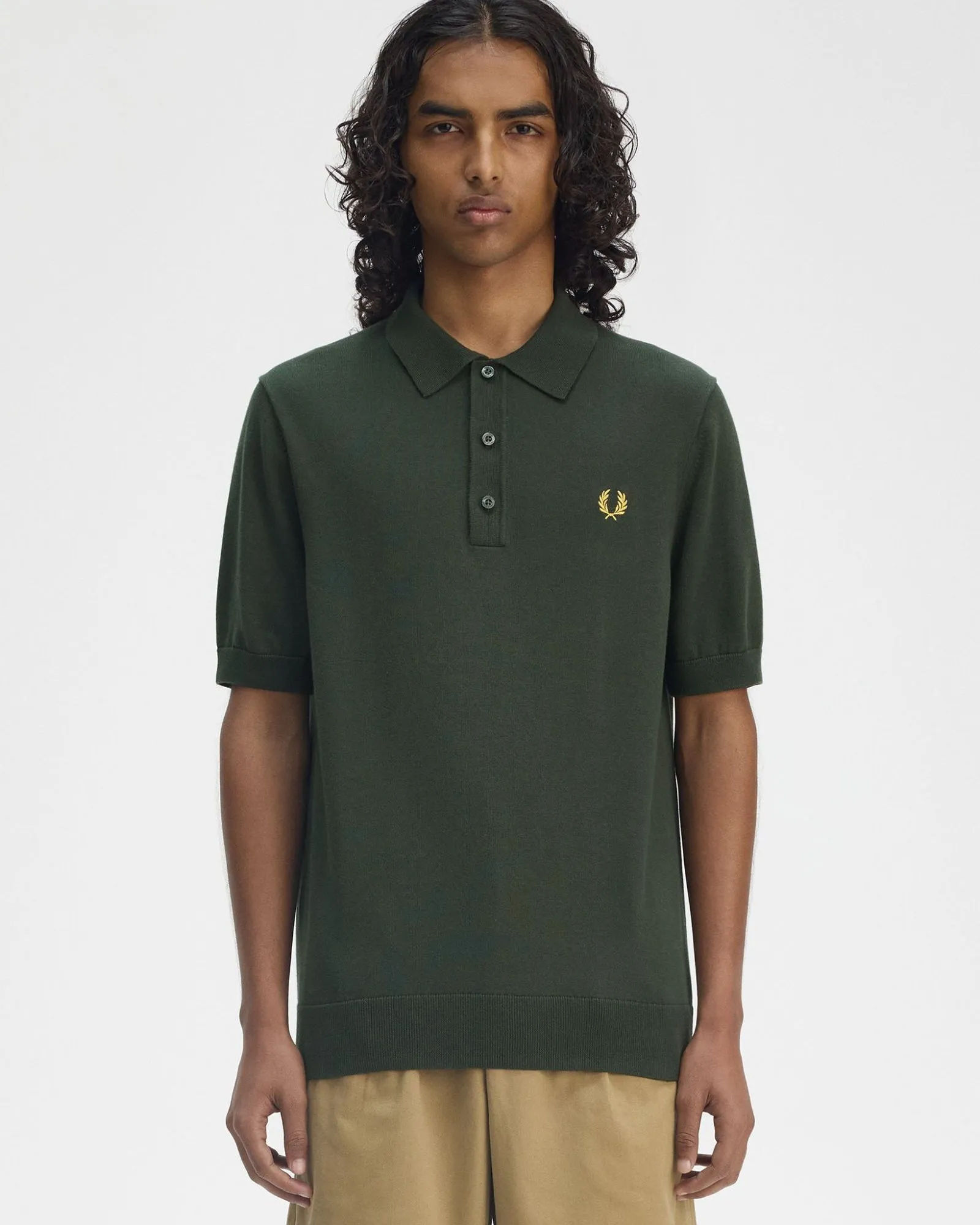 Fred Perry Cotton Knitted Polo Shirt - Court Green
