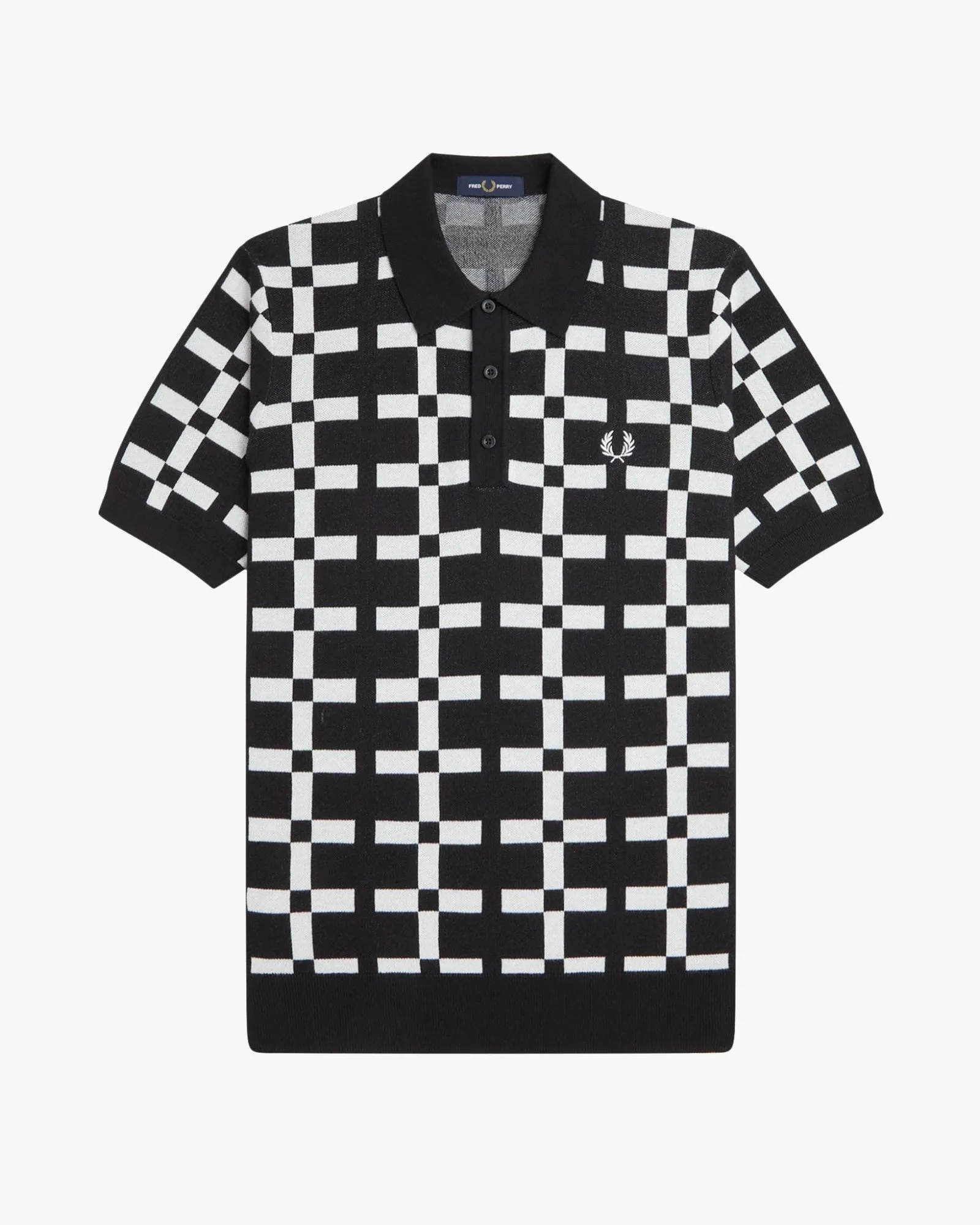Fred Perry Geometric Jacquard Knit Polo Shirt - Black