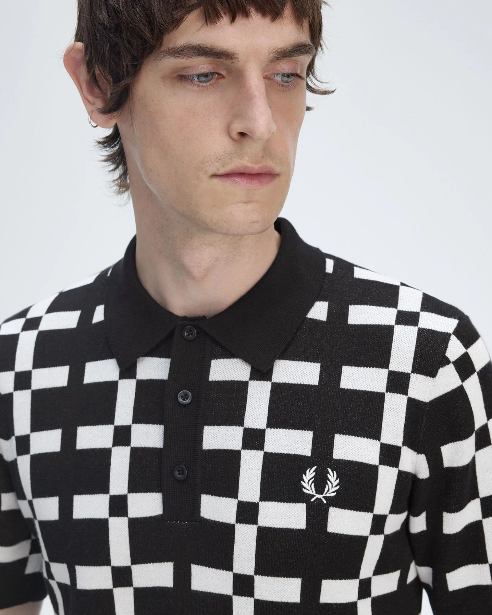 Fred Perry Geometric Jacquard Knit Polo Shirt - Black
