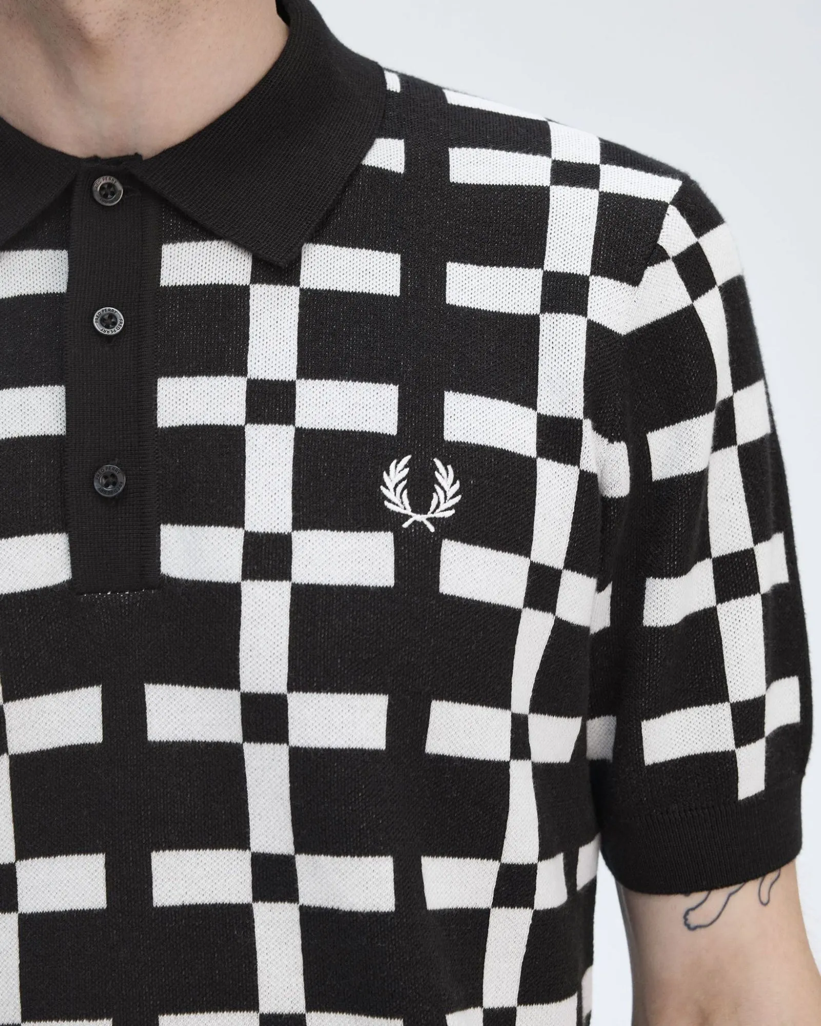 Fred Perry Geometric Jacquard Knit Polo Shirt - Black