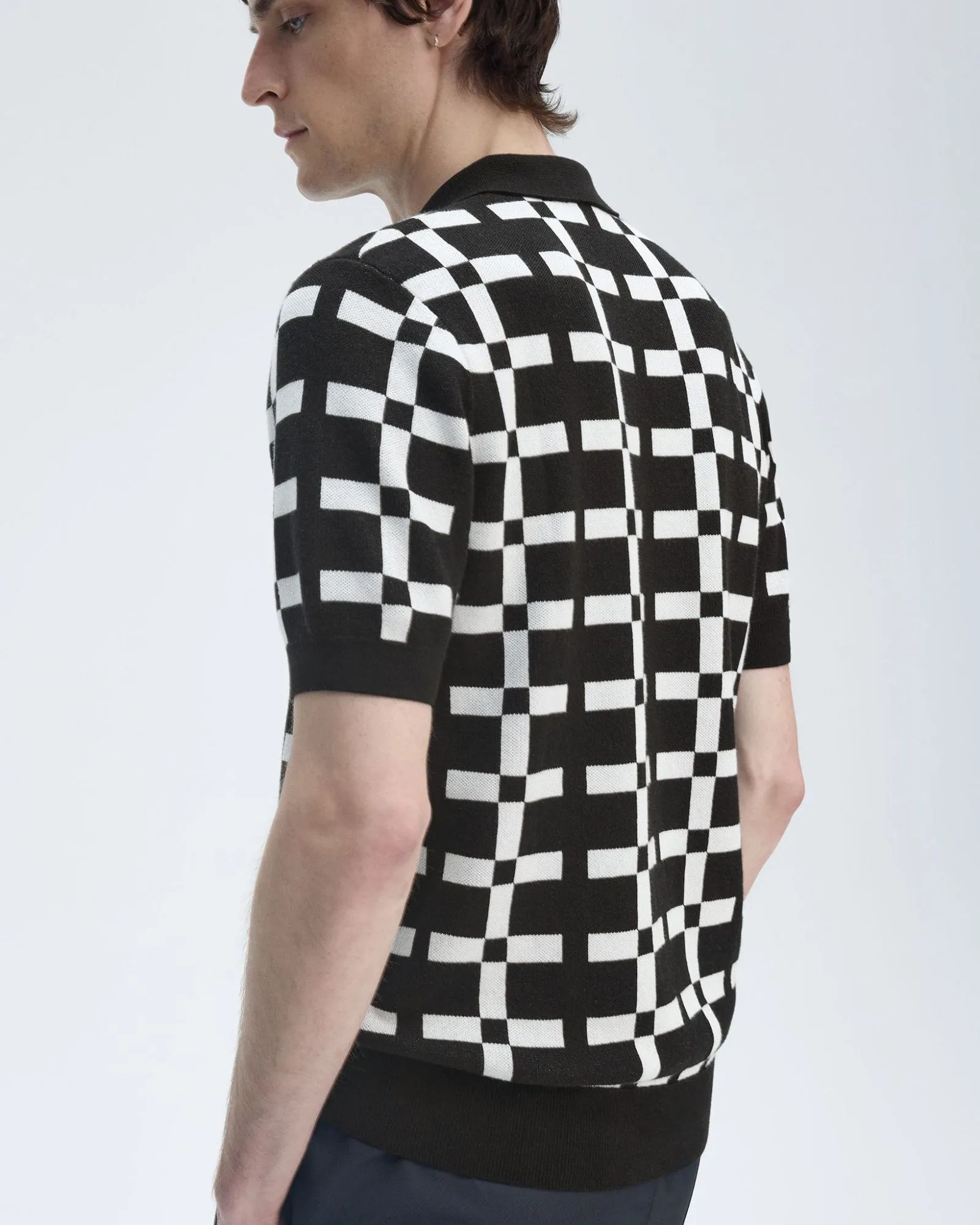 Fred Perry Geometric Jacquard Knit Polo Shirt - Black