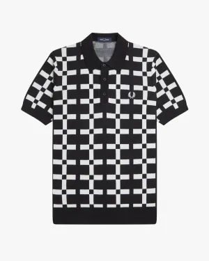 Fred Perry Geometric Jacquard Knit Polo Shirt - Black