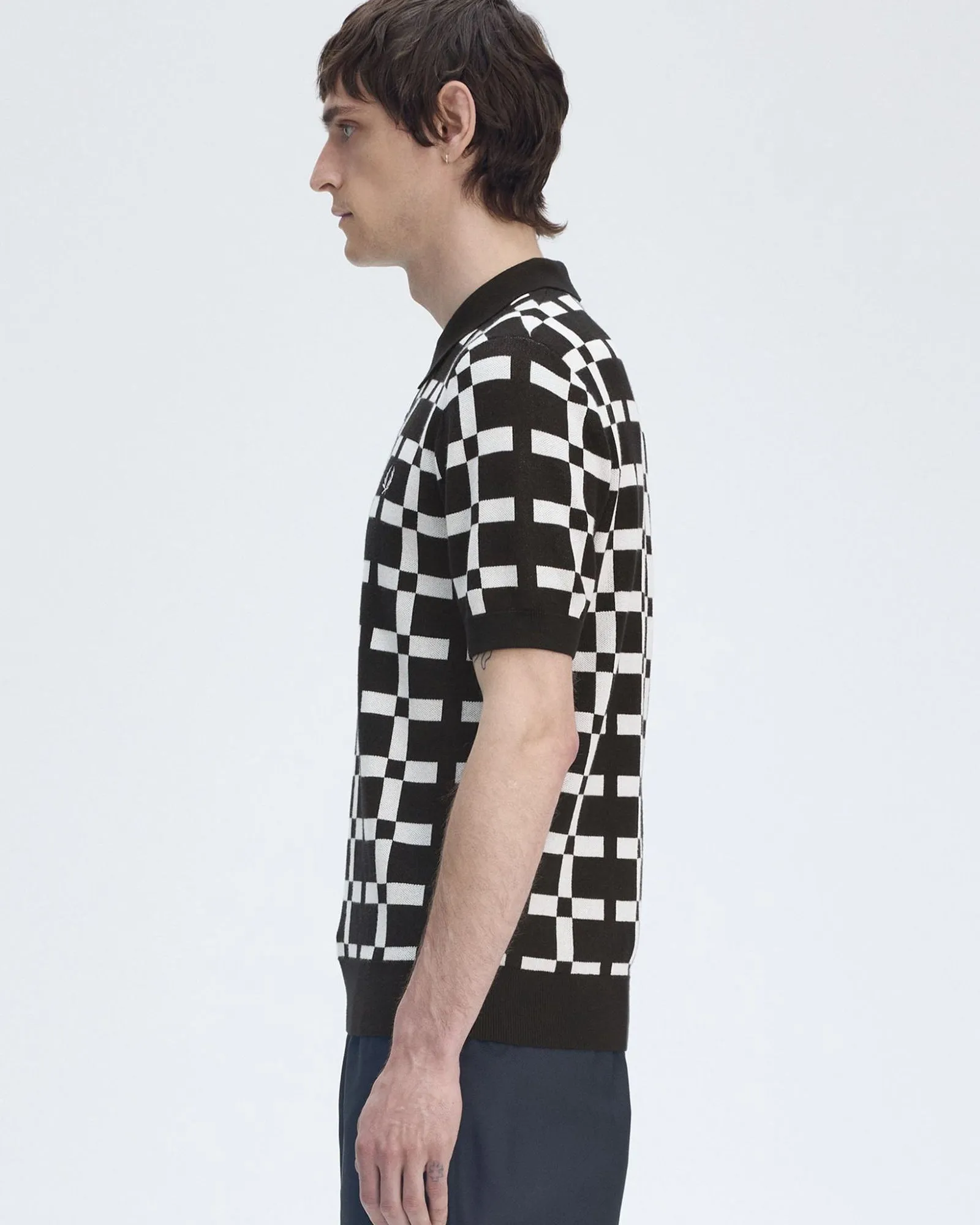 Fred Perry Geometric Jacquard Knit Polo Shirt - Black
