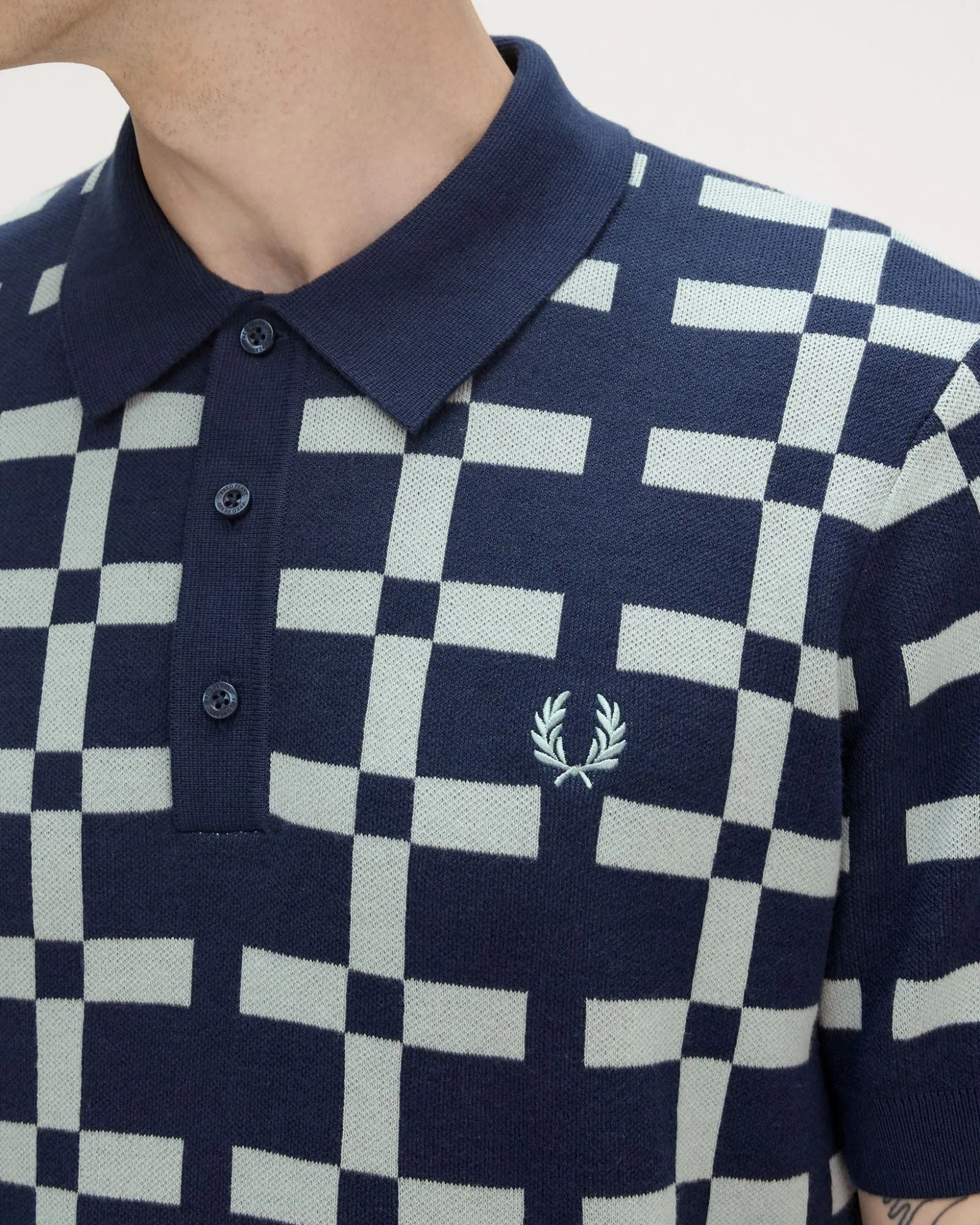 Fred Perry Geometric Jacquard Knit Polo Shirt - Tennis Blue