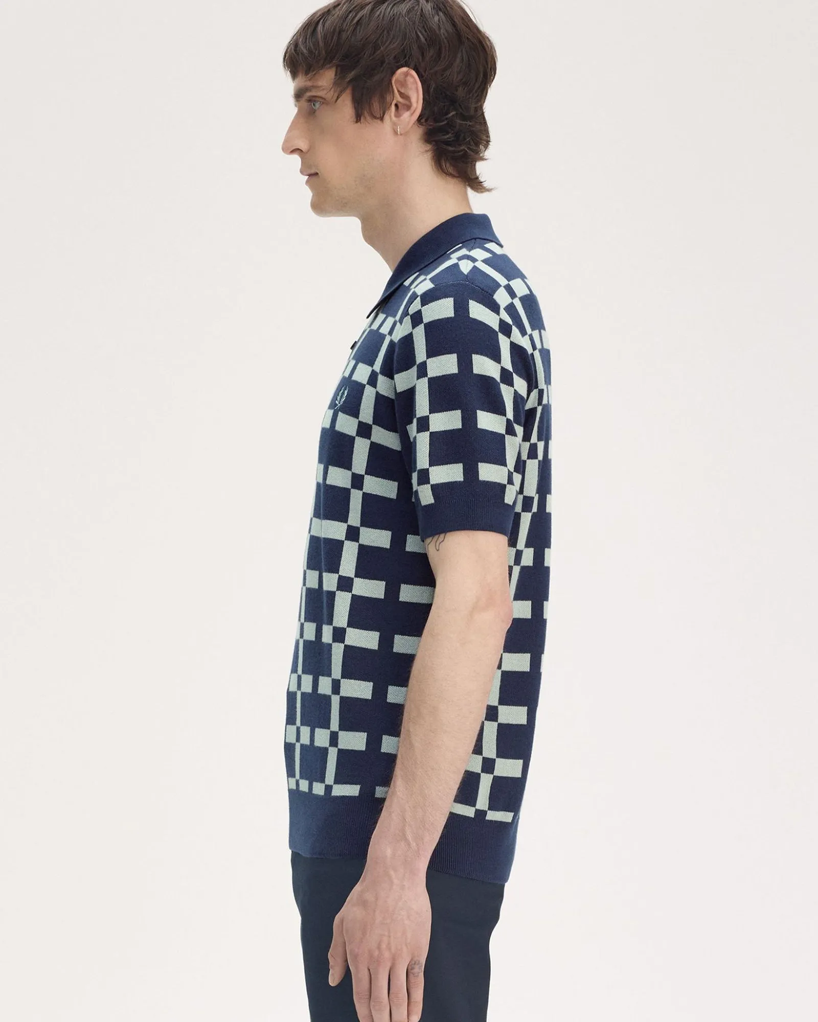 Fred Perry Geometric Jacquard Knit Polo Shirt - Tennis Blue