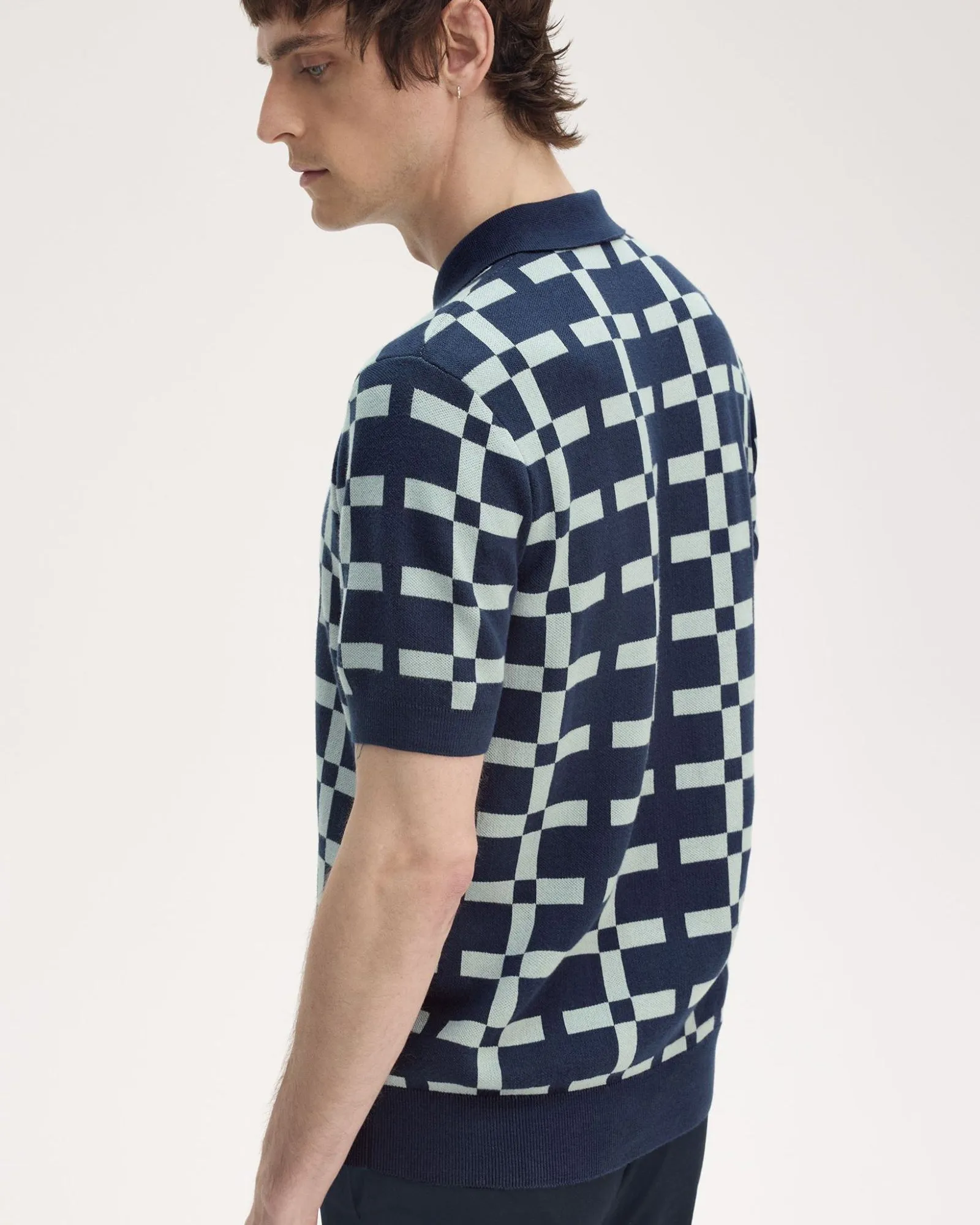 Fred Perry Geometric Jacquard Knit Polo Shirt - Tennis Blue