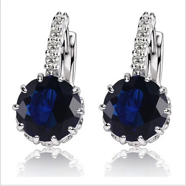 Free Shipping High Quality White Gold Color CZ Stone Zircon Hoop Earrings For Women Fashion Wedding Jewelry Earring 9 Colors