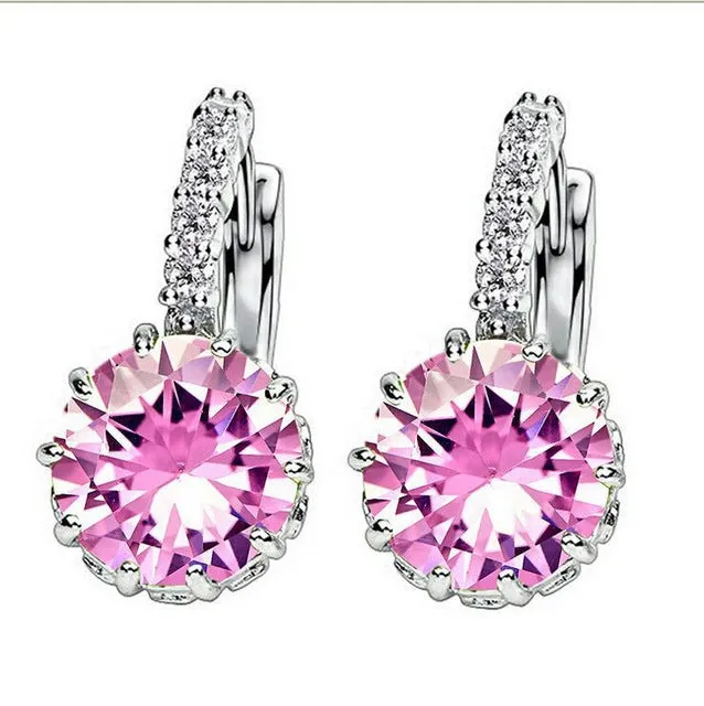 Free Shipping High Quality White Gold Color CZ Stone Zircon Hoop Earrings For Women Fashion Wedding Jewelry Earring 9 Colors