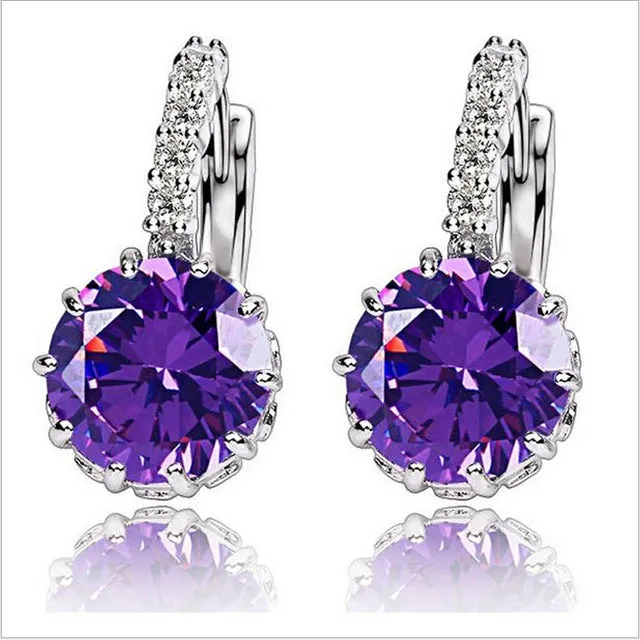 Free Shipping High Quality White Gold Color CZ Stone Zircon Hoop Earrings For Women Fashion Wedding Jewelry Earring 9 Colors
