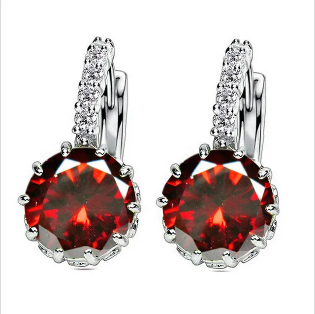 Free Shipping High Quality White Gold Color CZ Stone Zircon Hoop Earrings For Women Fashion Wedding Jewelry Earring 9 Colors